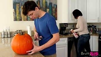 Blonde Step-Sister Catches Her Step-Brother In A Taboo Pumpkin Encounter